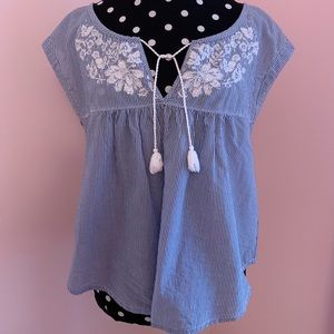 A&F Blue & White Striped Blouse